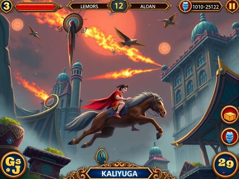 Concept art of Raji wielding divine weapons against a demon in a temple setting