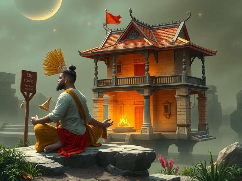 Ancient Indian temple architecture with intricate carvings representing mythological themes