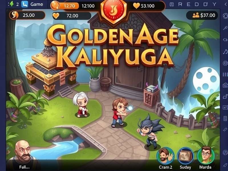 Artistic depiction of Raji standing before a glowing golden temple in the Kaliyuga era