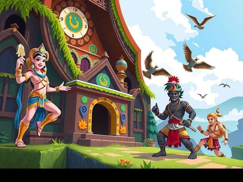 Artistic depiction of five warriors representing the Pandavulu in a mythical Indian setting