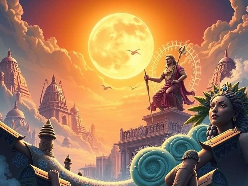 Ancient scripture of Bhagavad Gita next to a modern gaming controller symbolizing the fusion in Raji Kaliyuga