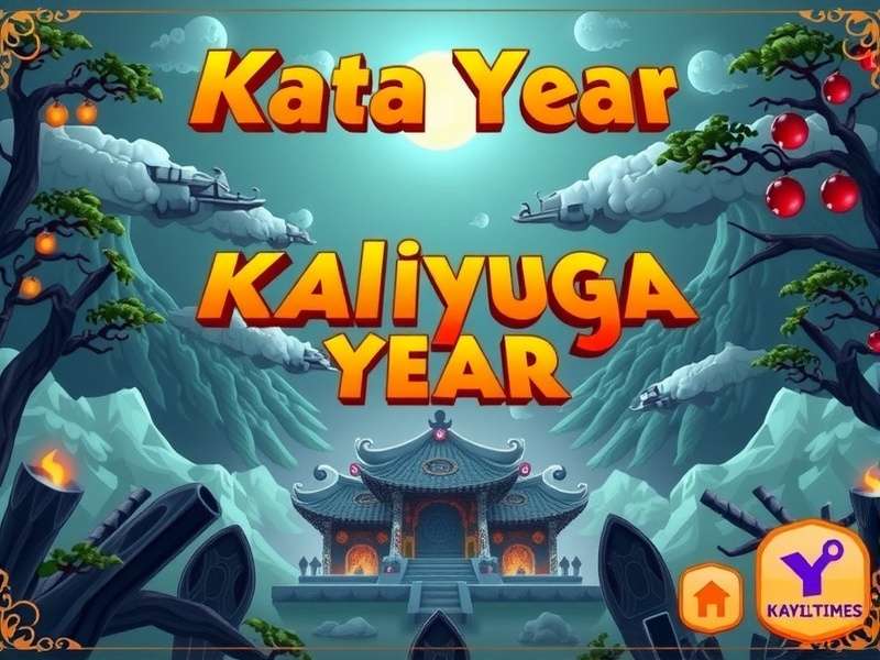Artistic depiction of the Kaliyuga Year in Raji Kaliyaga game showing a warrior facing cosmic challenges