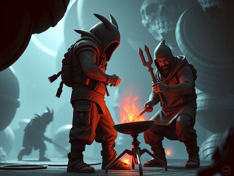 Artistic depiction of the Raji Kaliyaga game world showing a warrior in a dystopian landscape