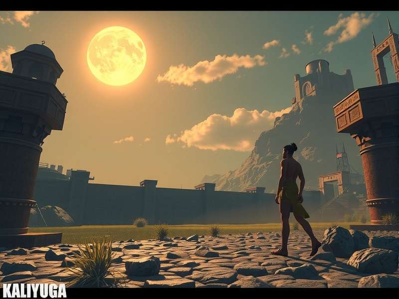 Raji Kaliyuga game epic scene with ancient Indian mythology and divine weapons