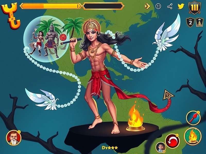 Raji Kaliyuga gameplay screenshot showing divine combat against demon forces in a temple setting