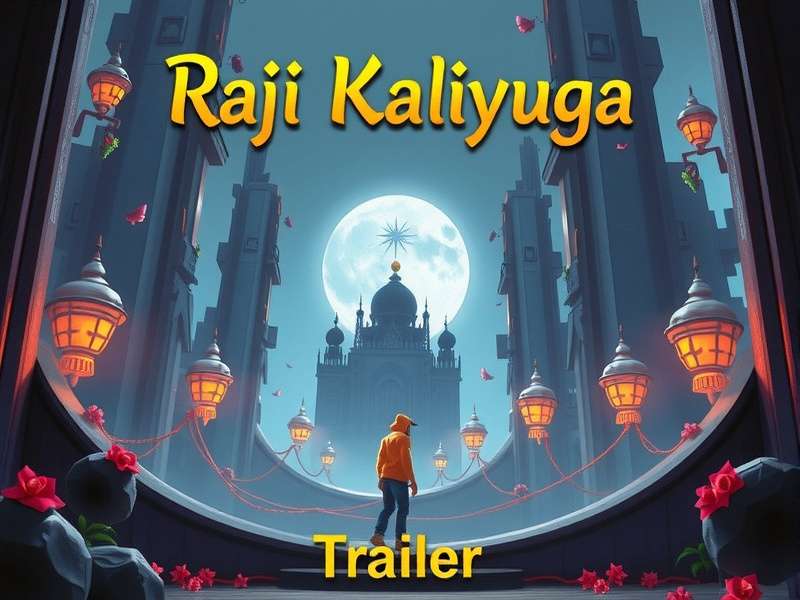 Raji Kaliyuga Trailer scene depicting ancient Indian architecture and divine light